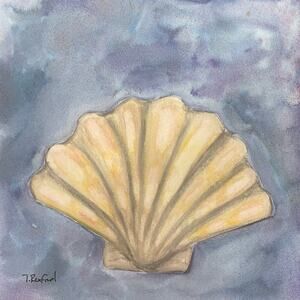 Hand painted watercolor original painting scallop shell ocean